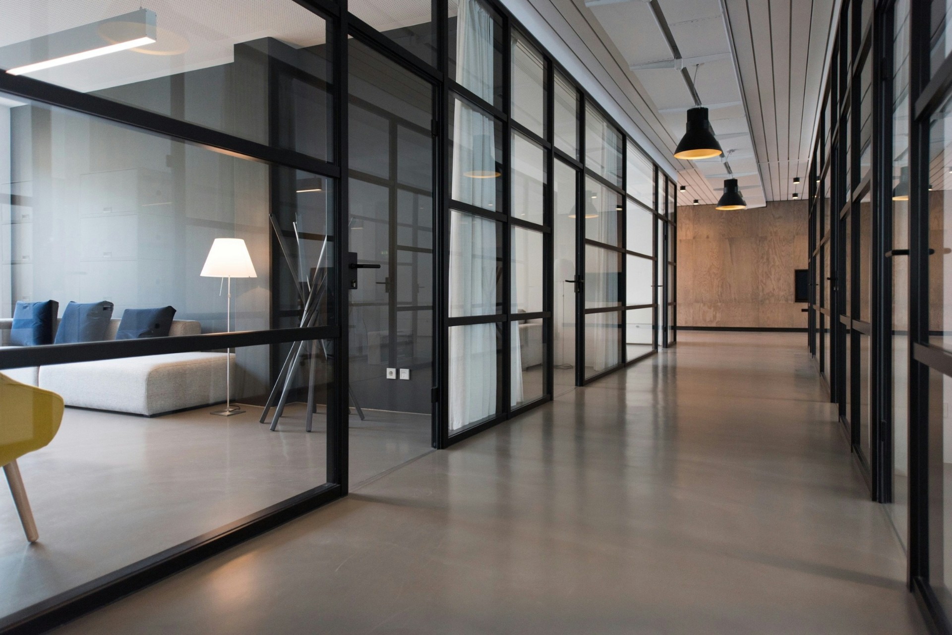Empty office corridor with no internet connectivity